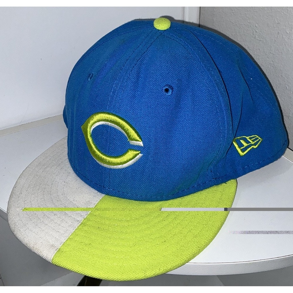 NEW ERA Cincinnati Reds MLB 59Fifty Blue & Lime Fitted Hat Cap 8 Color Block